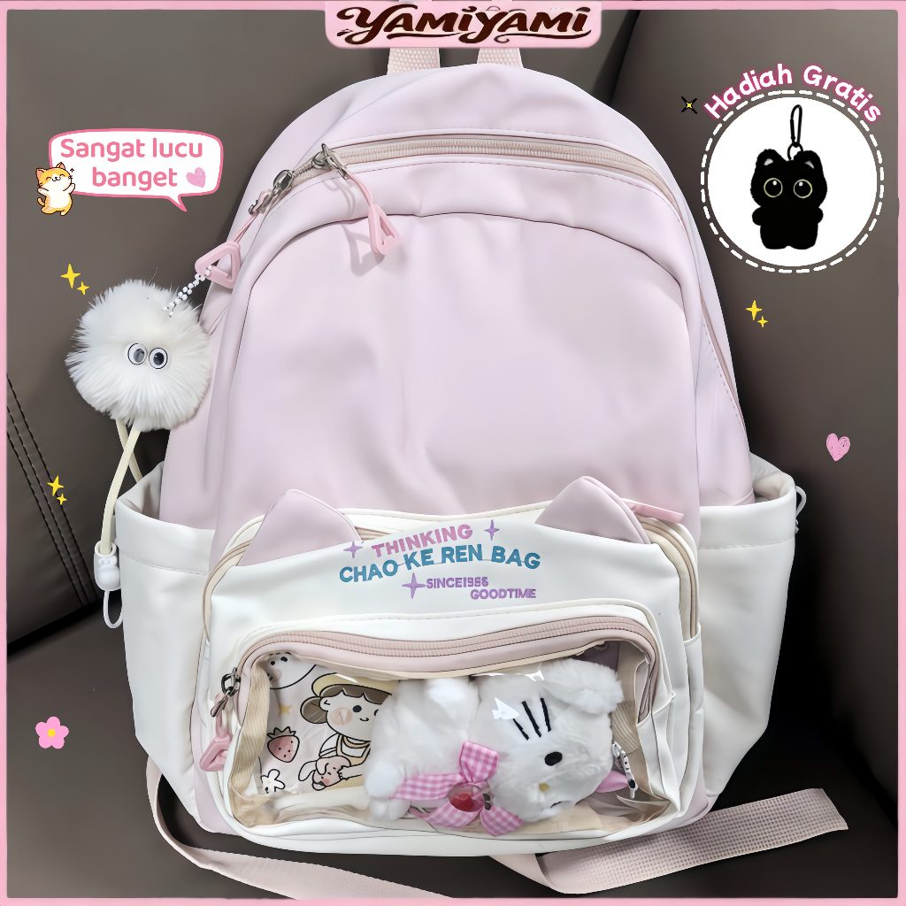[Hadiah Gratis] Tas Sekolah Lucu Korean Style/Tas Ita Transparan Y2k/Backpack Wanita Kapasitas Besar
