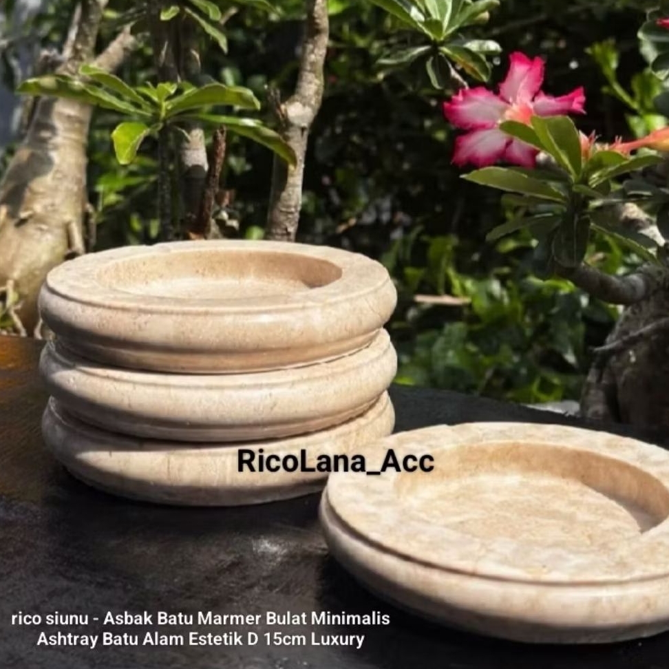 rico siunu - Asbak Rokok Asbak Batu Marmer Bulat Minimalis Ashtray Batu Alam Estetik D 15cm Luxury