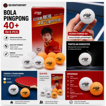 BOLA PINGPONG DHS 3STAR ISI 6-PLASTIC 40+ PUTIH KUNING MURAH GROSIR