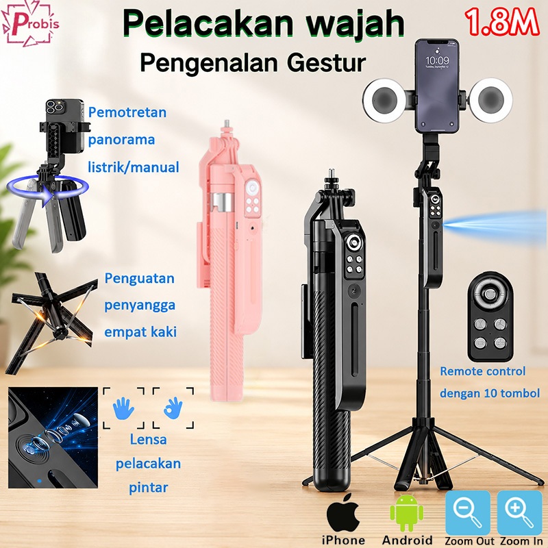 Probis C12 Tongsis Tripod Selfie Stick 180CM Pelacak Wajah  |  Kontrol Gestur  | Tongsis Tripod Blue