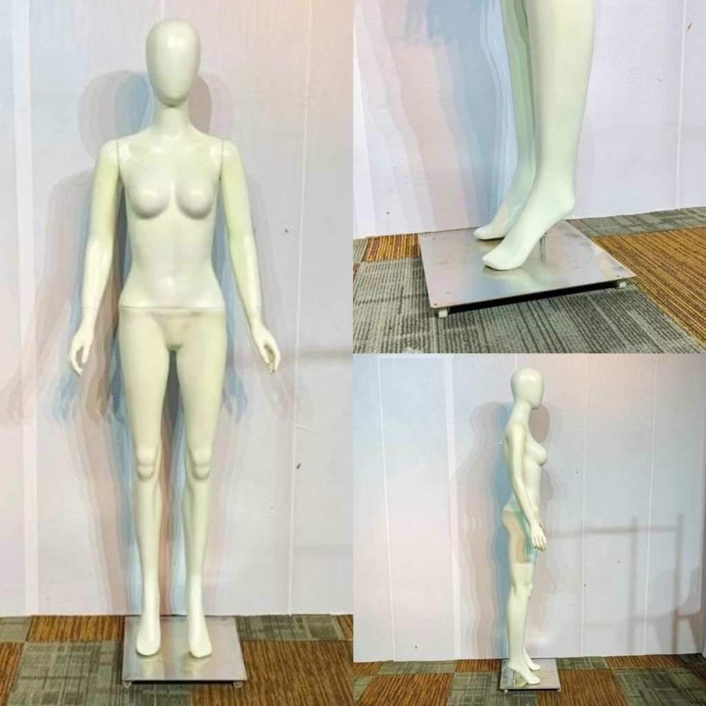 Patung Manekin Full Body Wanita Roda Plat Besi Patung Baju Fiber Wanita Full Badan Patung Pakaian Wa