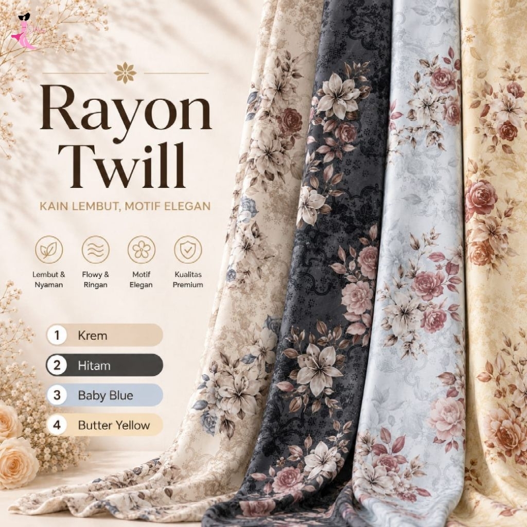 [CRIK] Rayon twill motif / rayon twill print premium / rayon twill kembang / rayon twill motif bunga