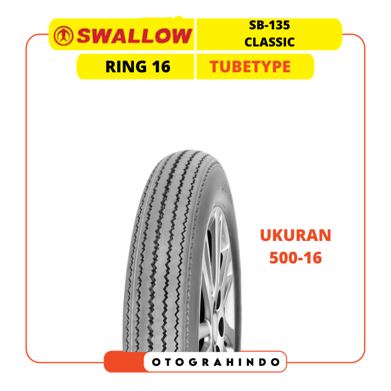 BAN MOTOR KLASIK SWALLOW SB-135 CLASSIC RING 16 UKURAN 500-16 TUBETYPE BAN MOTOR CUSTOM
