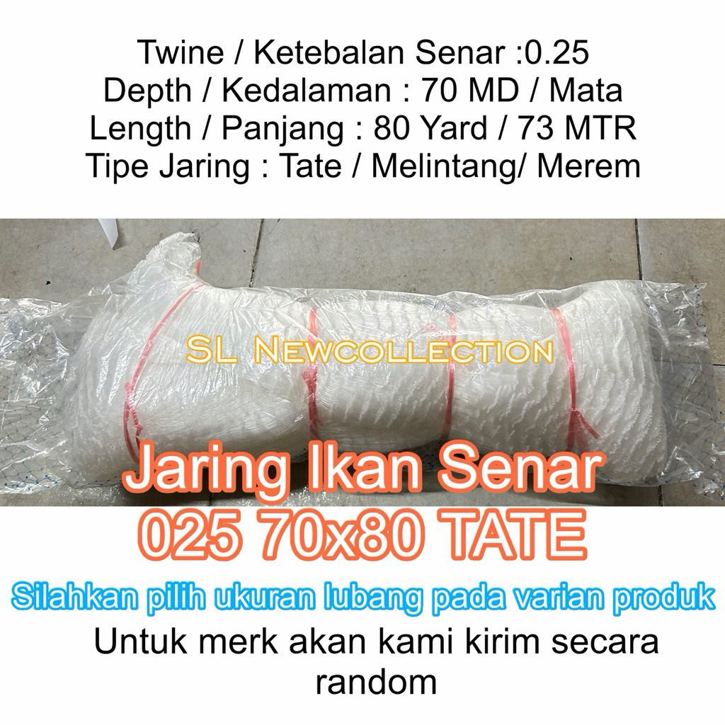 JARING IKAN SENAR 025 70x80 TATE (MATA MELINTANG/MEREM) - JARING IKAN 025 TATE
