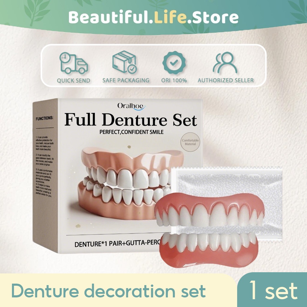 Oralhoe Gigi Palsu Lepas Pasang 1set Gigi Palsu Senyum Sempurna Gigi Veneer Gigi Palsu Instan Langsu