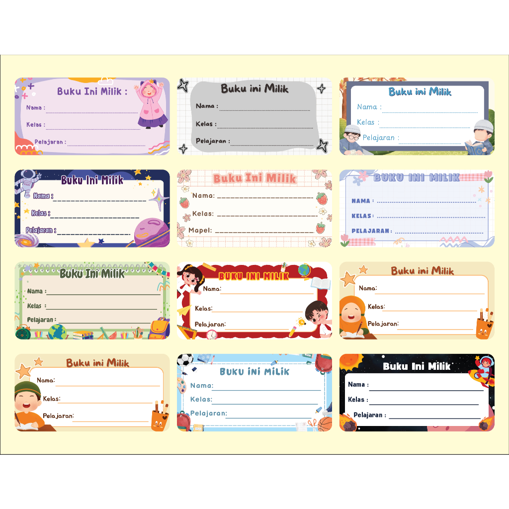 Stiker buku Tulis label nama