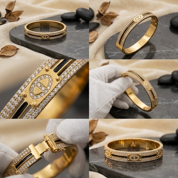 Gelang Bangles Wanita Premium Zircon Lapis Emas Kuningan Model Cartier Elegant Gold Rosegold Silver 