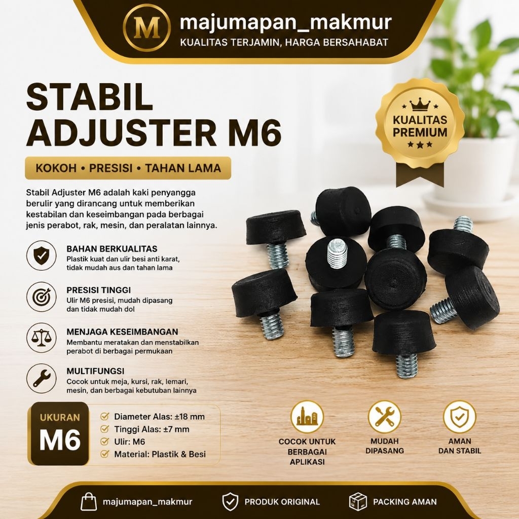 Adjuster Kaki Meja Karet Stabil M6 Diameter