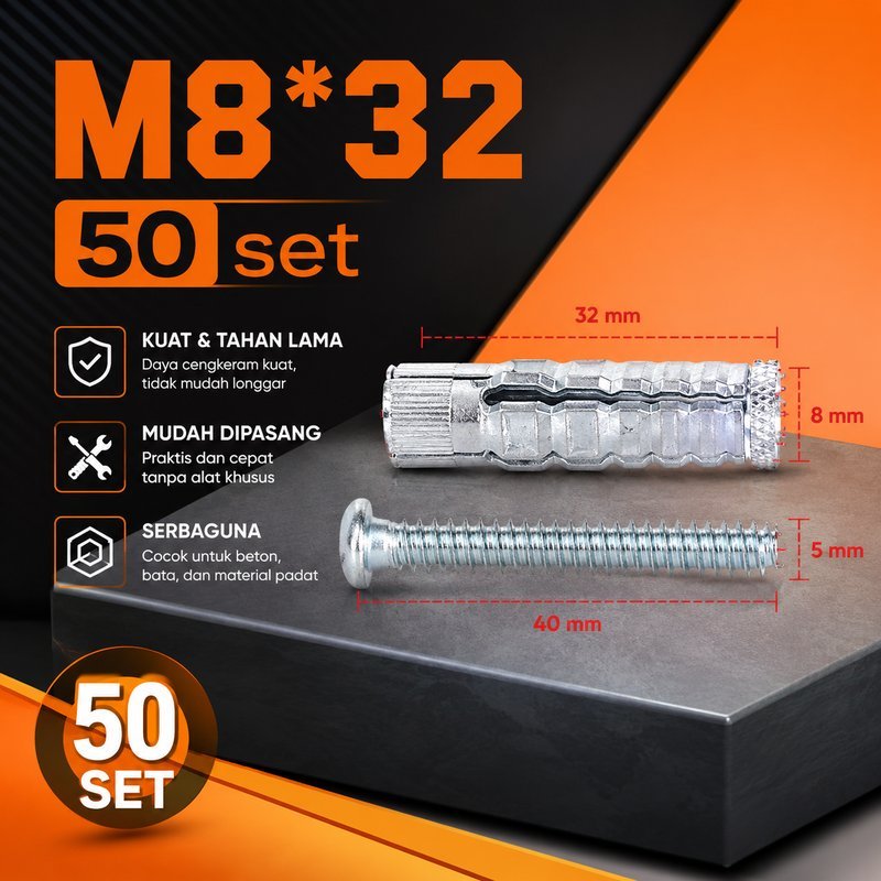 Baut Fisher Ekspansi M8 50set Anchor Bolt Dinding Sekrup Tanam Untuk Rak Bracket Rumah Pasang