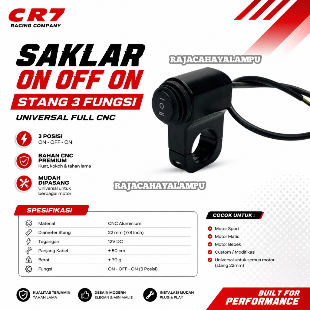 Saklar Switch Stang Motor 3 Fungsi Saklar On Off Switch On Off 1 Tombol 3 Mode Universal