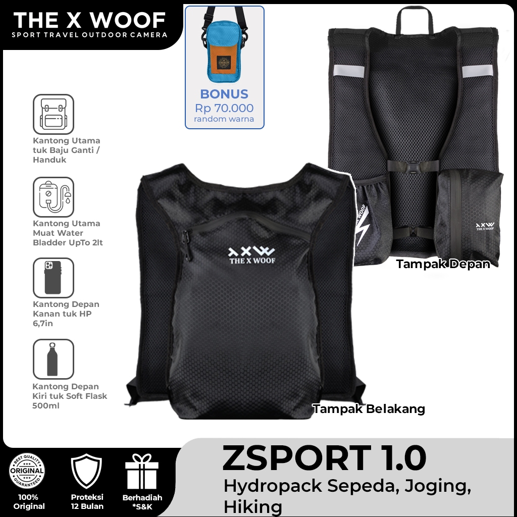 Ada-BONUS Zsport1 Premium Hydropack Rompi Lari Rompi Sepeda Tas Hiking Tas Gunung Tas Sepeda Tas Lar