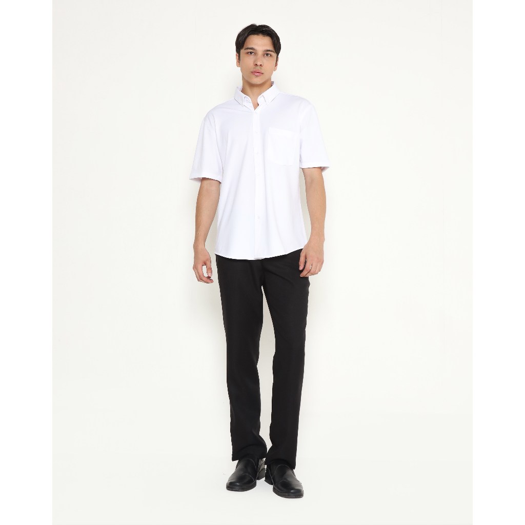 VALINO Kemeja Lengan Pendek Linen Boxy Cut Pria (Putih, Hitam)