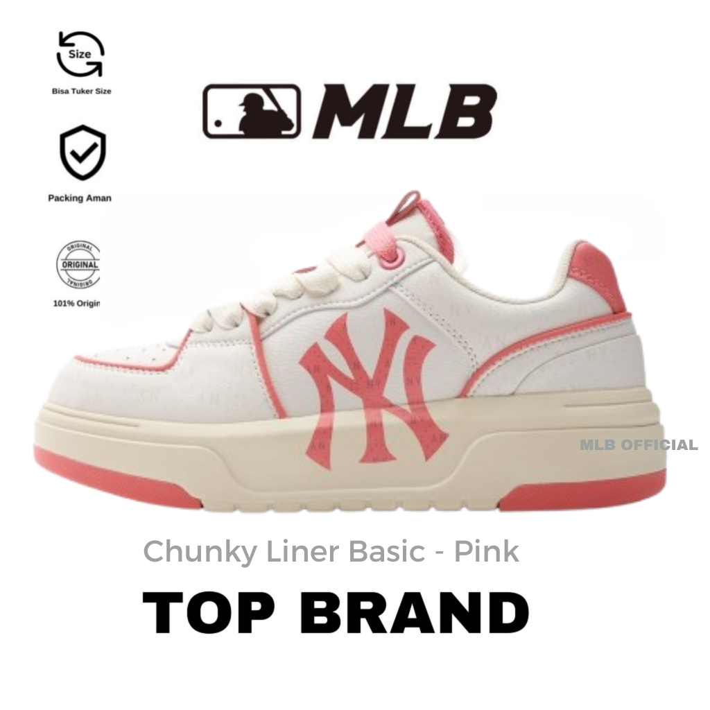 MLB Chunky Liner Basc Diamond Monogram New York Yankees Pink Sneakers Original