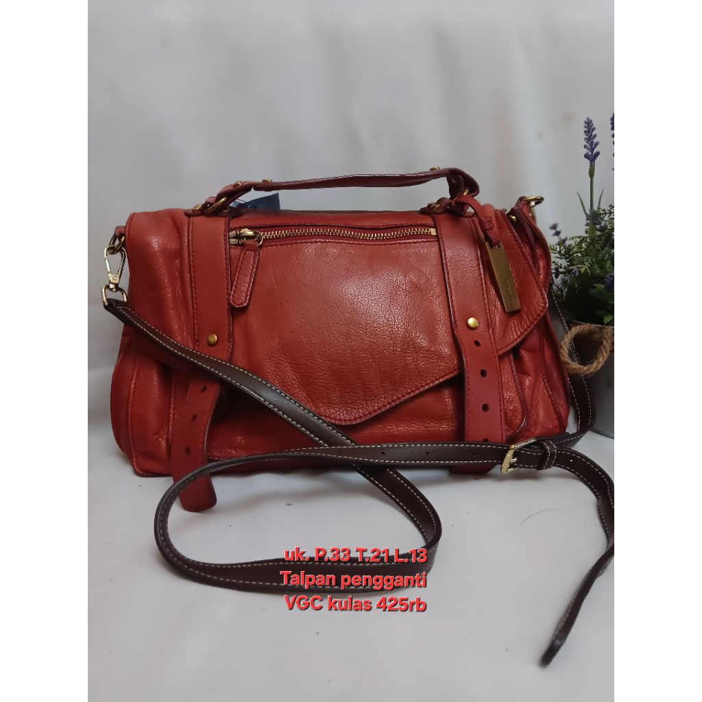 Tas slempang dan top handle wanita kulit asli merah bata