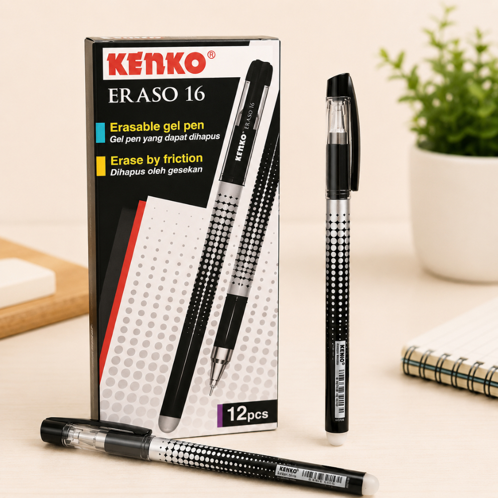Pulpen Hapus Kenko Eraso 16 Erasable Gel Pen Hitam Pulpen Bisa Dihapus 1 Pack 12 pcs
