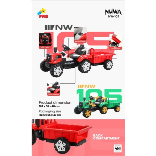 MAINAN MOBIL AKI ANAK TRAKTOR NW 105 BAK BISA NAIK TURUN