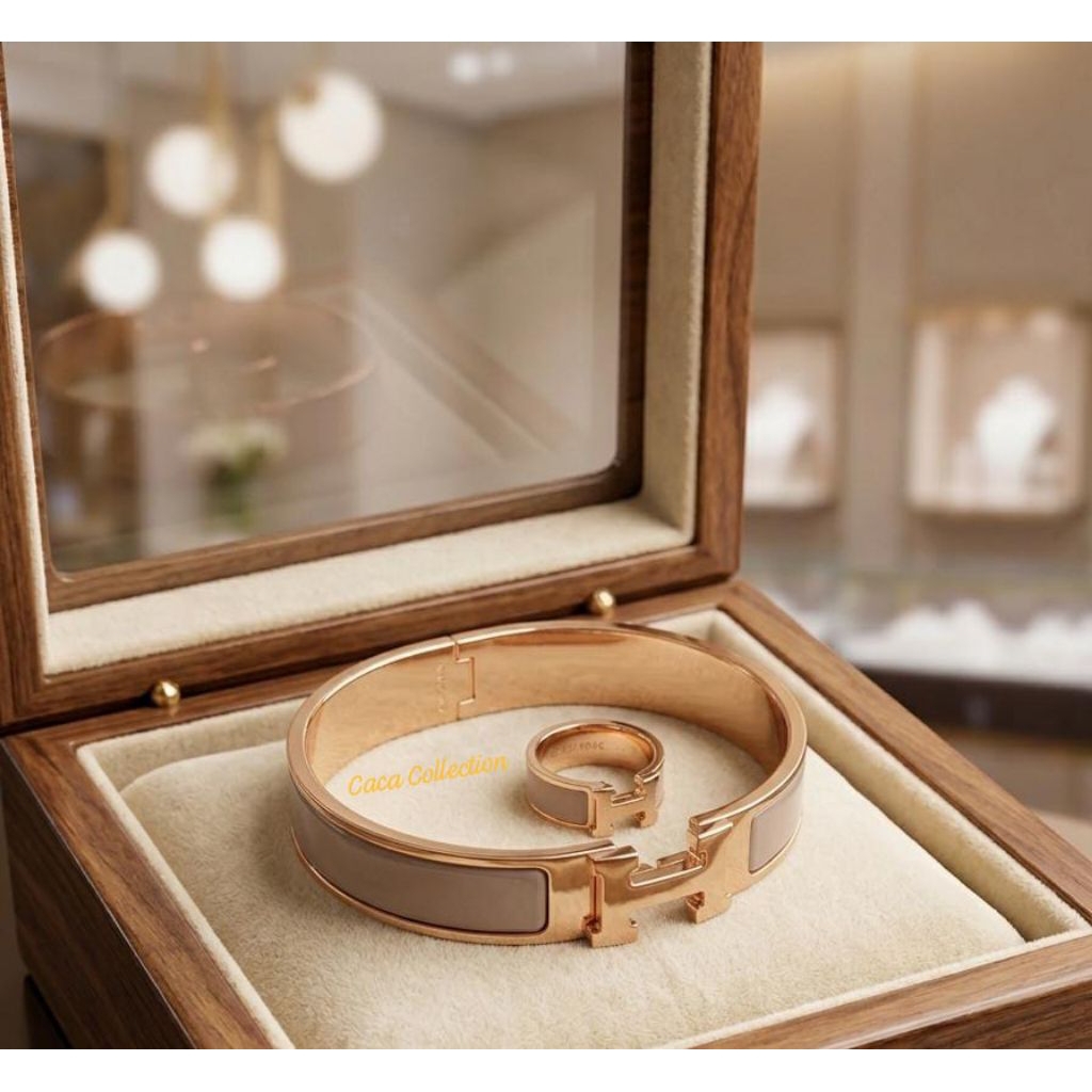 1Set (Gelang + Cincin) Titanium Mewah Warna Nude Premium | Set Gelang dan Cincin Titanium Fashion Ko