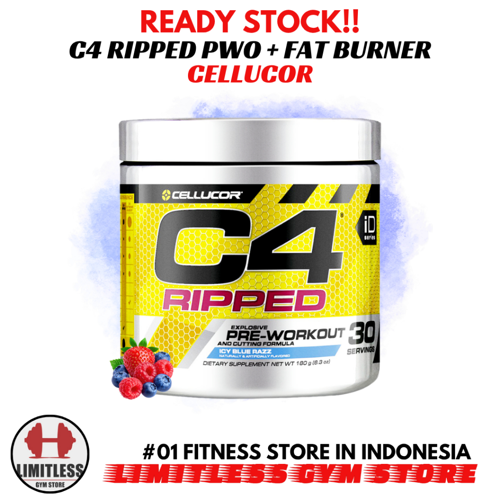 Cellucor C4 Ripped Preworkout 30 servings PWO + Fat Burner Suplemen Penambah Energy Fitnes Gym BPOM