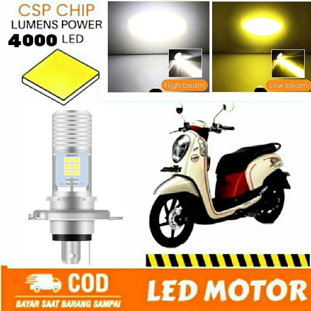 Lampu LED Motor H4 H6 Super Terang AC/DC Bohlam Depan Motor Universal Putih & Kuning Hi-Low untuk Be