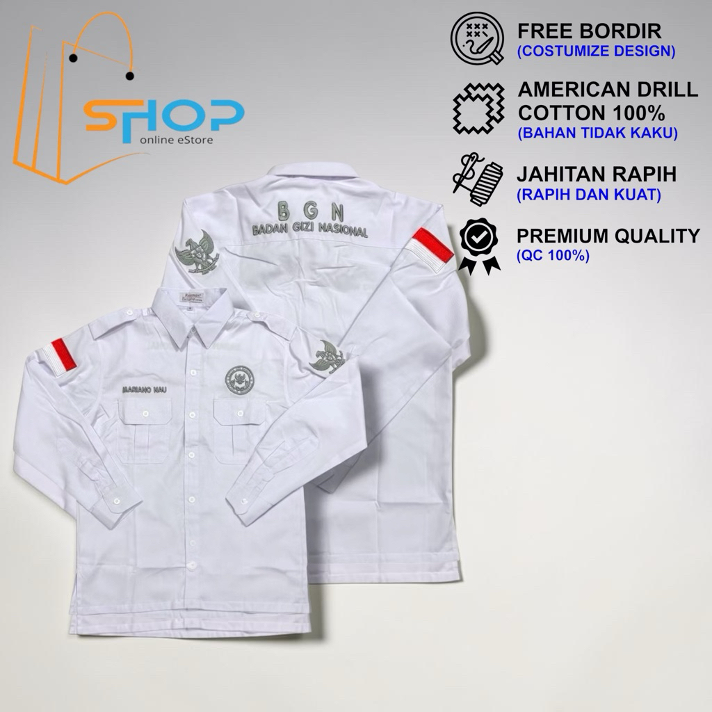 Kemeja BGN SPPG Bordir timbul 3D custom nama•Baju sppg bgn logo timbul terbaru premium•Seragam bgn b