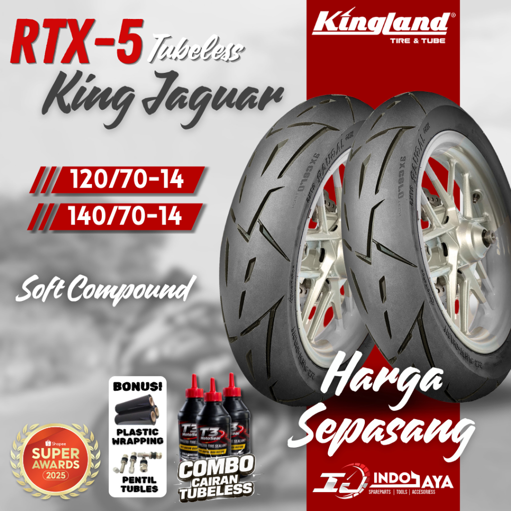 [HARGA SEPASANG] BAN TUBELESS SOFT COMPOUND KINGLAND RING 14 RTX5 ( 120/70-14 & 140/70-14 ) BAN DEPA