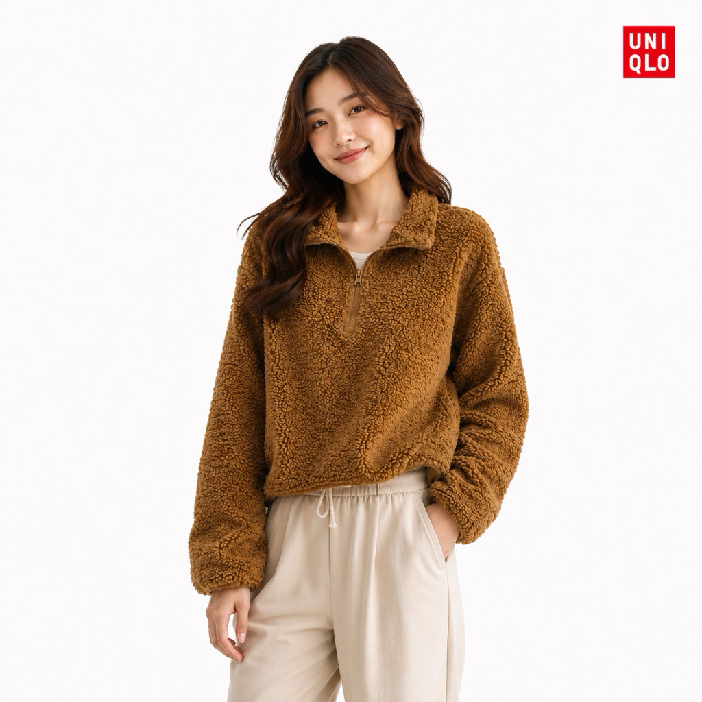 Halfziper Uniqlo Sherpa Inner Fleece Brown Original - M