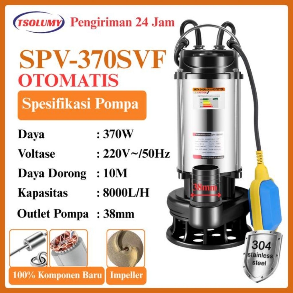 Tsolumy Pompa Celup Air Kotor SPV-370SVF Pompa Otomatis