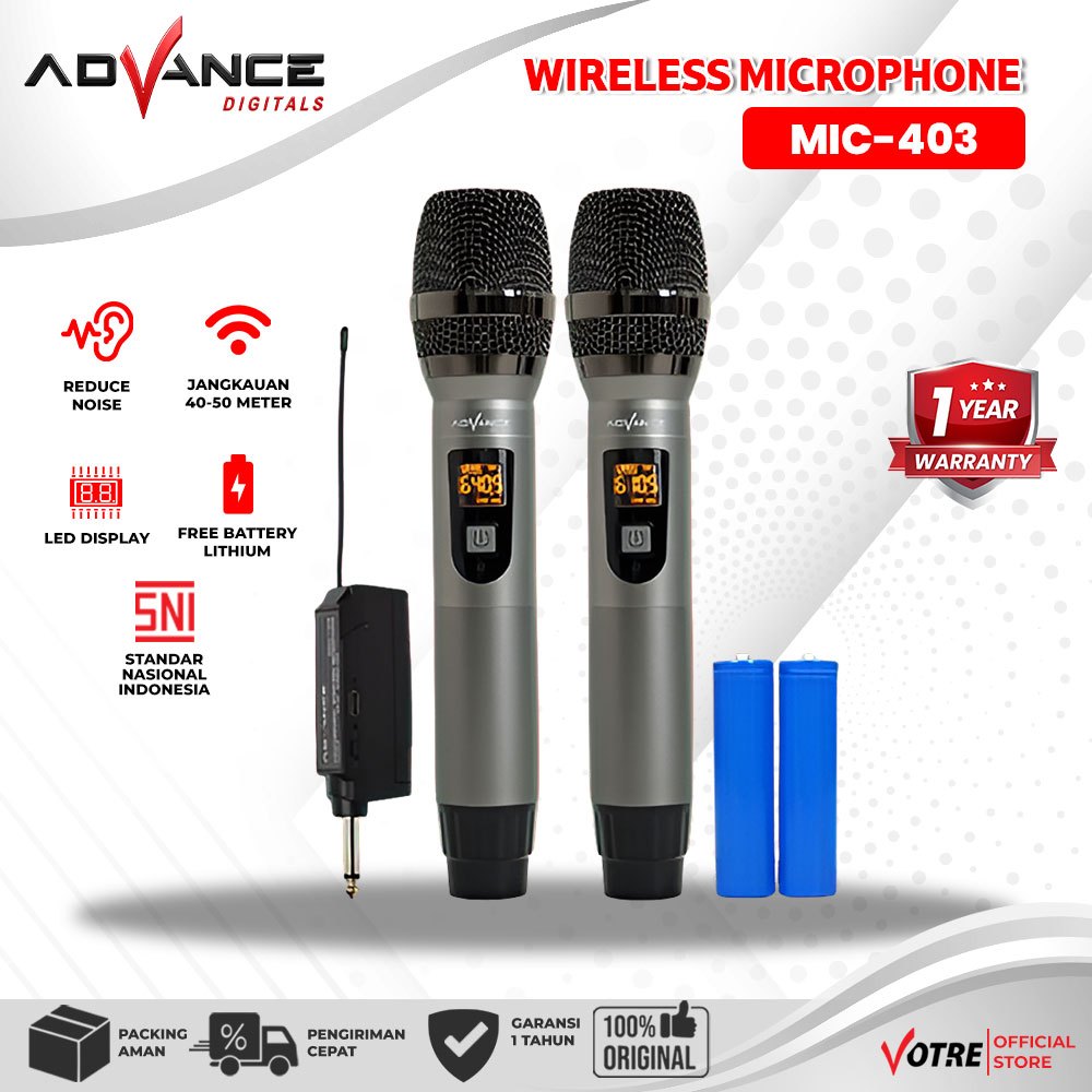 Advance MIC-403 Mic Double UHF Box Mic Alumunium Recharger Garansi Resmi 1 Tahun