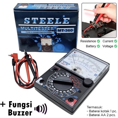 Multitester Multimeter Avo Meter Analog Jarum STEELE MT-360 + Baterai Lengkap Siap Pakai