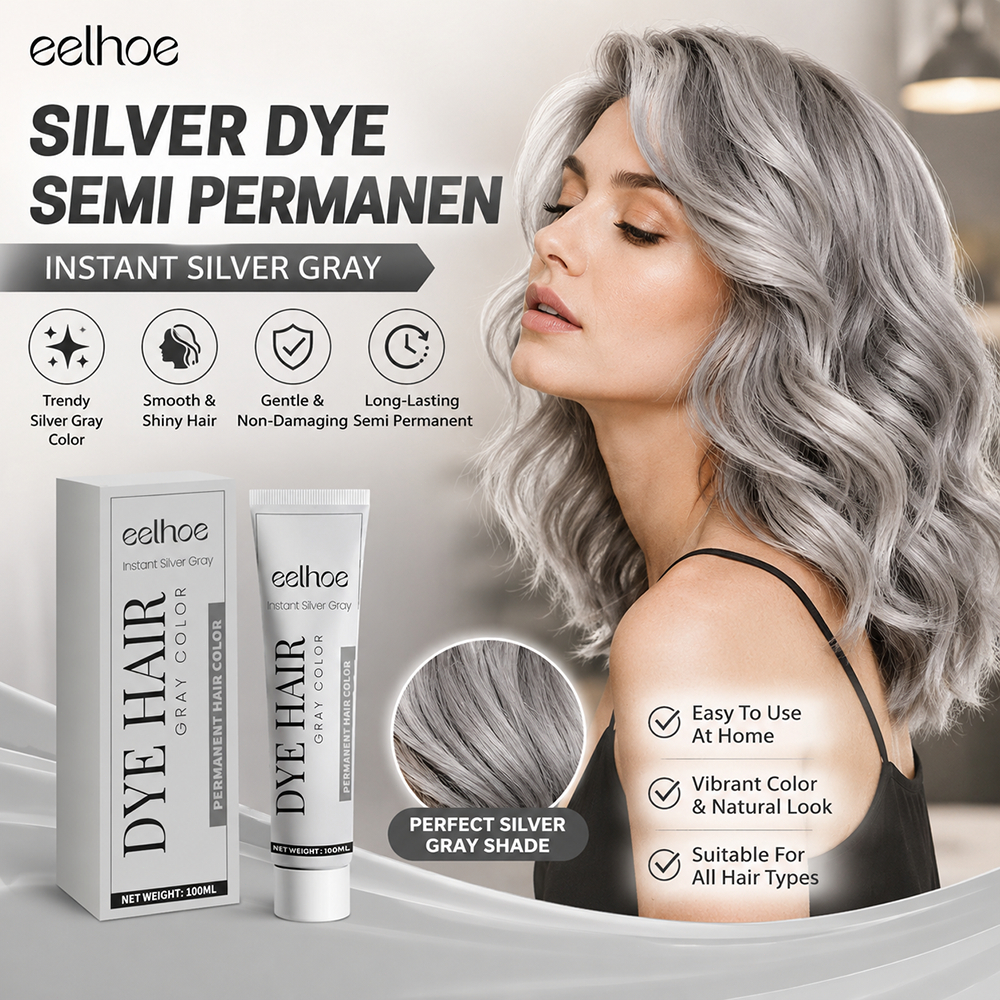 EELHOE semir rambut putih 100ml silver Dye Semi Permanen Tidak Perlu Pemutih Pewarna Nabati Murni Gr