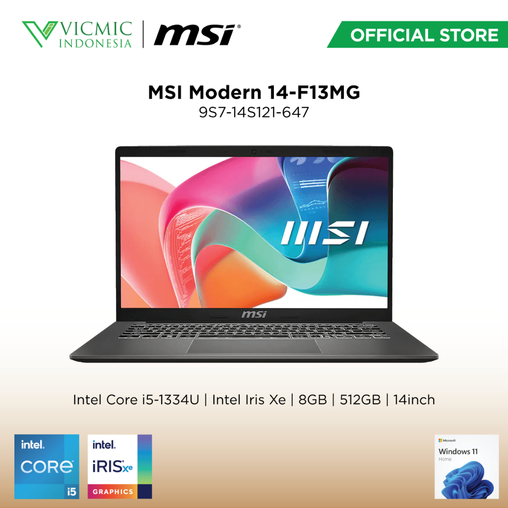MSI Modern 14-F13MG-647ID - Platinum Grey [Intel Core i5-1334U / Intel Iris Xe /8GB /512GB /14inch /