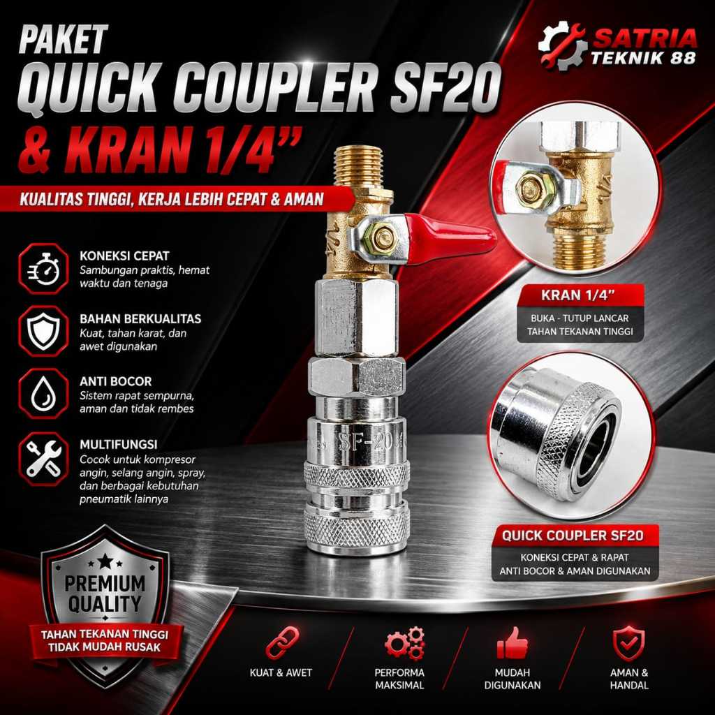Kran sambungan kompresor Quick Coupler SF20 dan kran 1/4