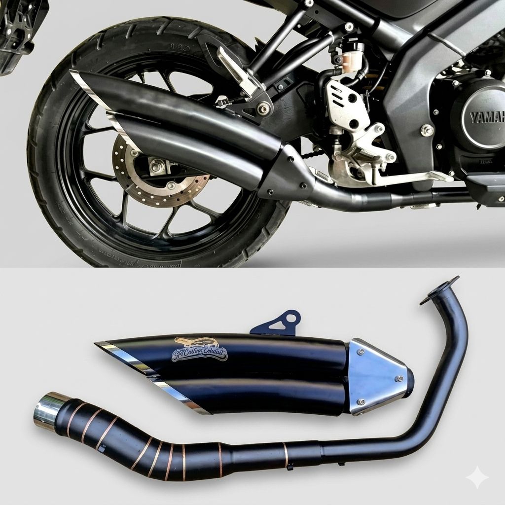 knalpot racing custom yamaha xsr155 silincer lengkung double vanes hitam doff
