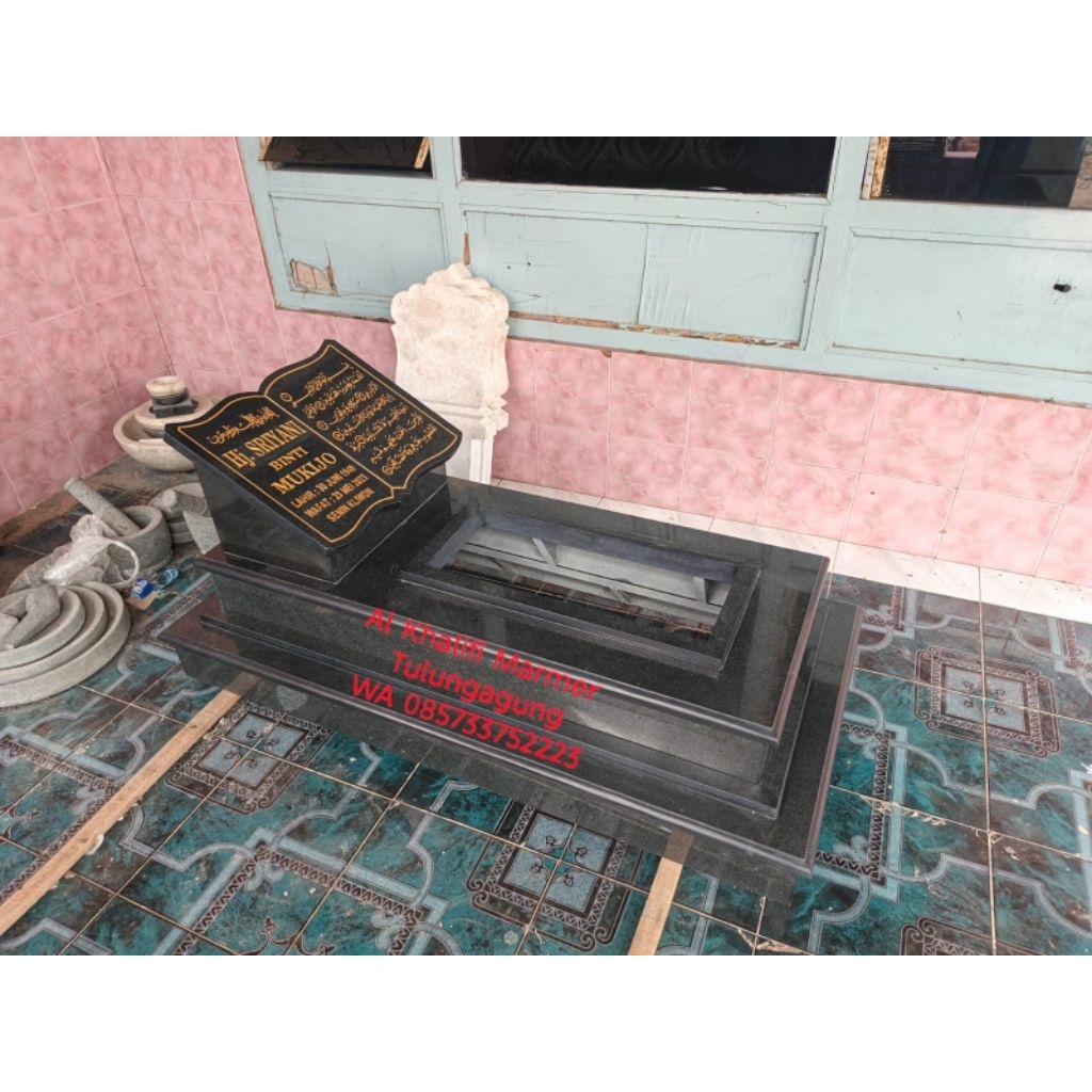 KIJING MAKAM 2 TRAP BATU GRANIT ANDESIT (60x120 CM) MODEL PAPAN NAMA BUKU/KIJING MARMER/KIJING MAKAM