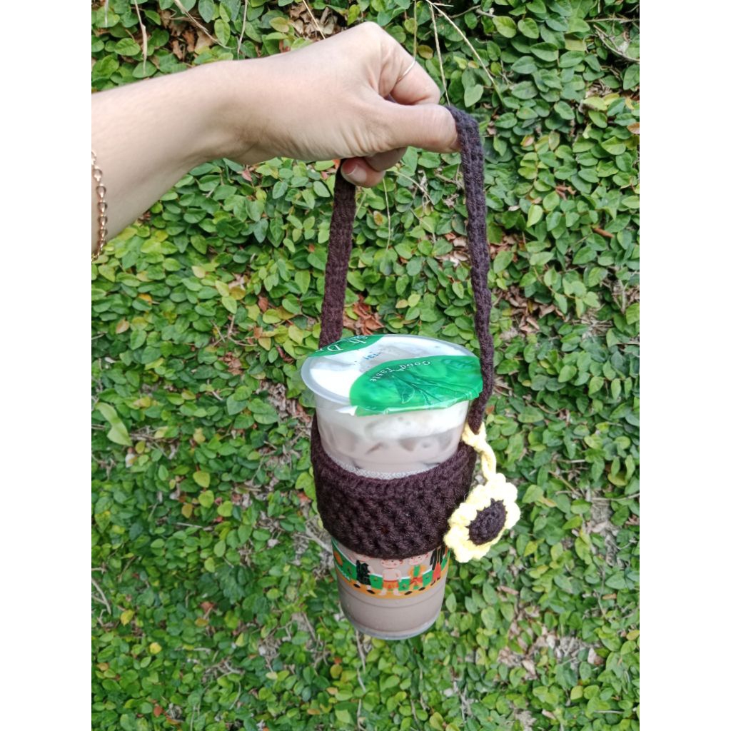 Cup holder crochet sunflower / cup holder rajut bunga matahari / cup crochet holder matahari