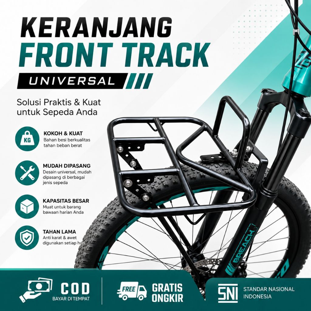 Keranjang Sepeda Depan Front track Universal MTB Federal Lipat Fixie Alas Kayu Premium Tahan Beban 1