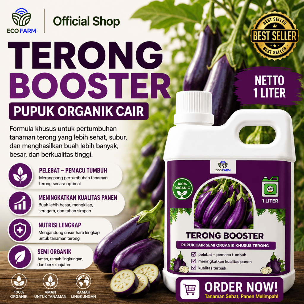 ECOFARM - BOOSTER TERONG 1 Liter - Pupuk organik Cair dan ZPT Khusus tanaman TERONG & Pelebat TERONG