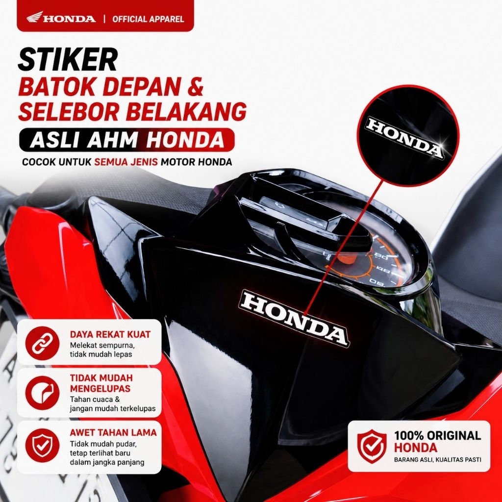 Sticker HONDA Kecil Stiker Batok Depan & Selebor Spakbor belakang Asli AHM Original 60mm Stiker Tuli