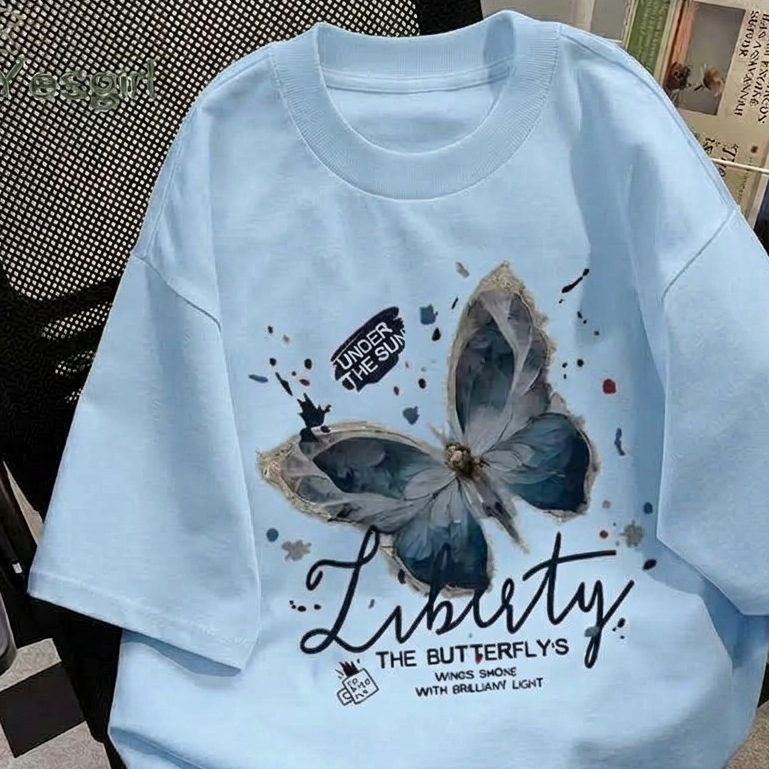 Kaos Oversize Wanita Liberty Butterfly Tshirt Unisex Cewek Cowok Korea Style