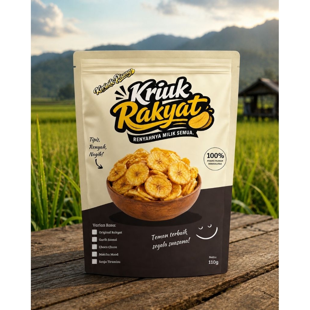 Keripik Pisang KRIUK RAKYAT - Pilihan Rasa (Original, Gurih, Cokelat, Matcha, Tiramisu) - Tipis, Ren