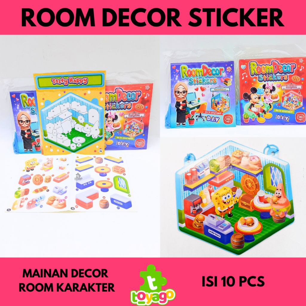 Mainan room decor sticker isi 10 pcs 3d room decor karakter lucu grosir murah
