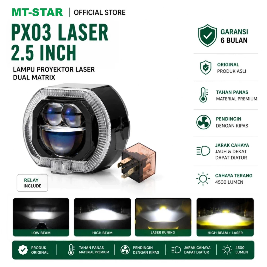 MT STAR PX03 Laser Projie Biled Matrix Laser 2.5Inch Blue Lens Body Black Cooling Turbo Fan