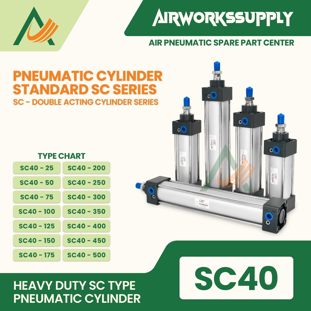 SC40 Cylinder Pneumatic Double Acting Air Cylinder Silinder Angin Pneumatik Bore 40mm Stroke 25-500m