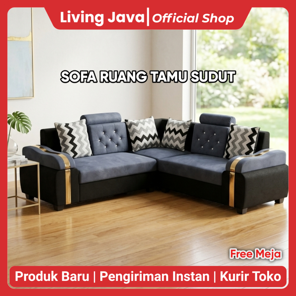 Sofa Ruang Tamu Sudut Minimalis - Sofa Sudut Set Full Oscar + Meja [Khusus Bandung]