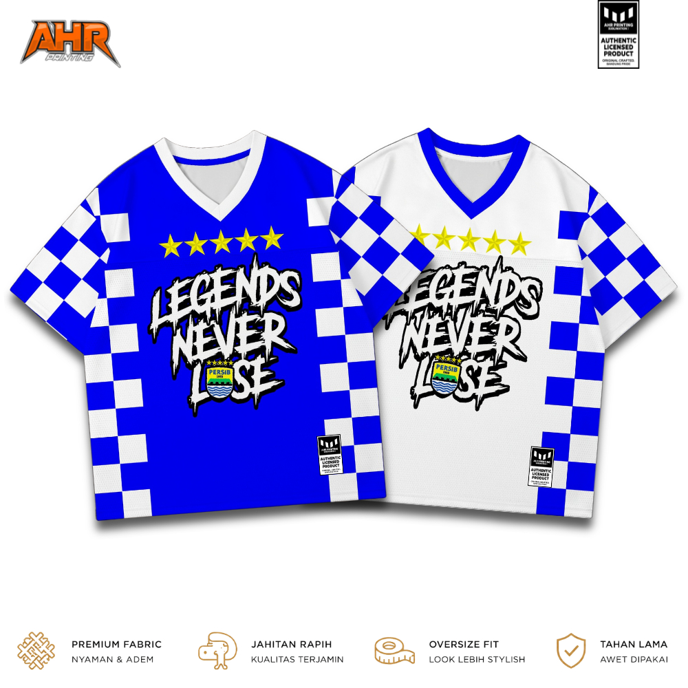 AHR Jersey Persib Bandung Oversize Retro Legends Never Lose Full Printing Sublimasi Premium Unisex |
