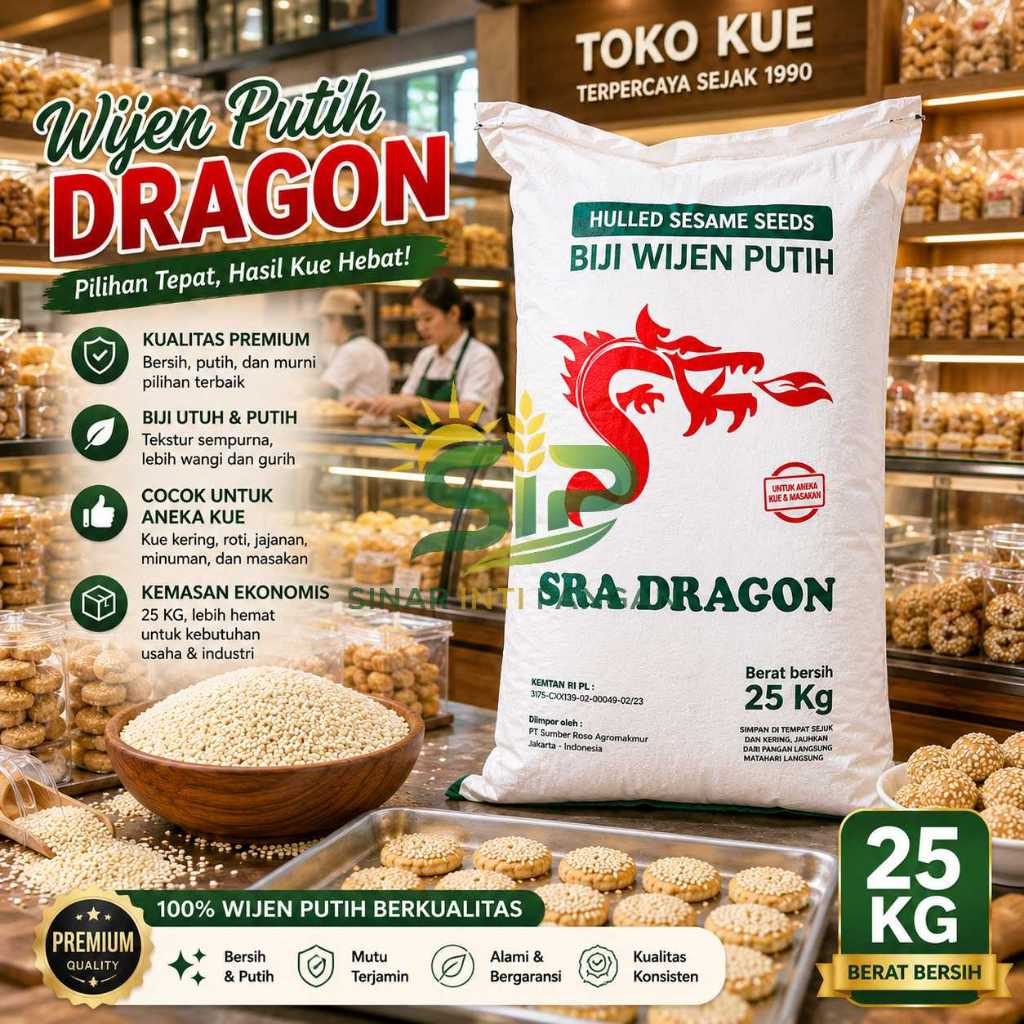 Wijen Putih Dragon Karung Biji Wijen Kupas Bersih Kemasan Grosir Industri Bahan Taburan Onde Onde 25
