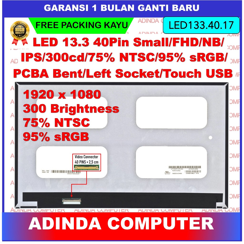 LCD LED NEC Versa Pro-VK23TGVGU 13.3 Inch FHD Touchscreen LP133WF6-SPD2
