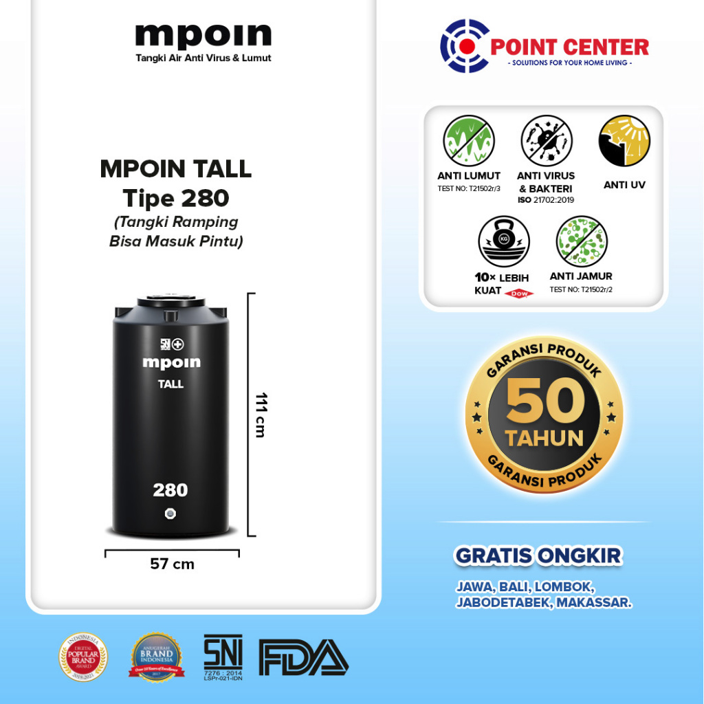 TERBAIK  MPOIN TALL WAVE TANGKI TOREN TANDON AIR 280L-1100L BLACK - 280 TALL - 550 TALL - 600 TALL -