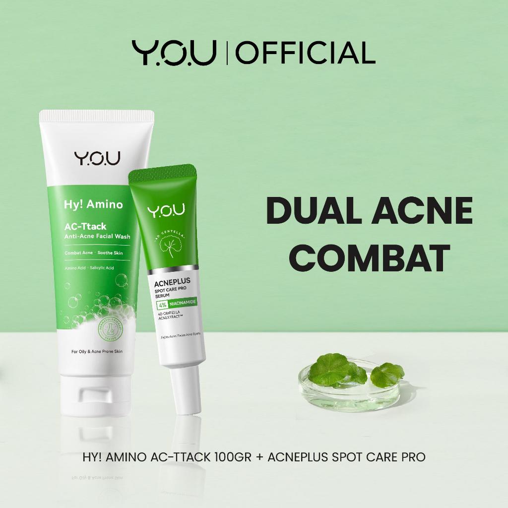 YOU Facial Wash Paket 2in1 Skincare Sabun Muka Hy Amino AC-Ttack Anti-Acne Facial Wash Spotcare Pro 