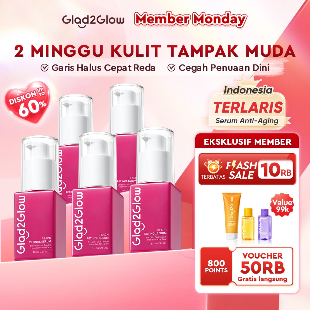 Glad2Glow Peach Retinol Serum aging serum skincare serum wajah Anti-kerut kulit halus Eksfoliasi Pul